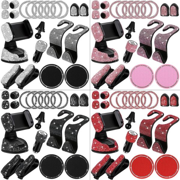 

20pcs/set crystal rhinestones car accessories durable car phone holder fast usb charger universal bling for women auto interior hooks sticke