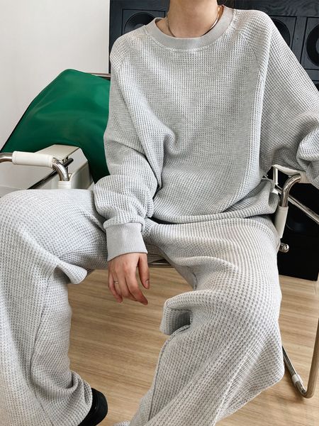 

women's two piece pants suit waffle long sleeved sweater leggings sweatpants two piece fashion casual sports autumn and winter 230228, White