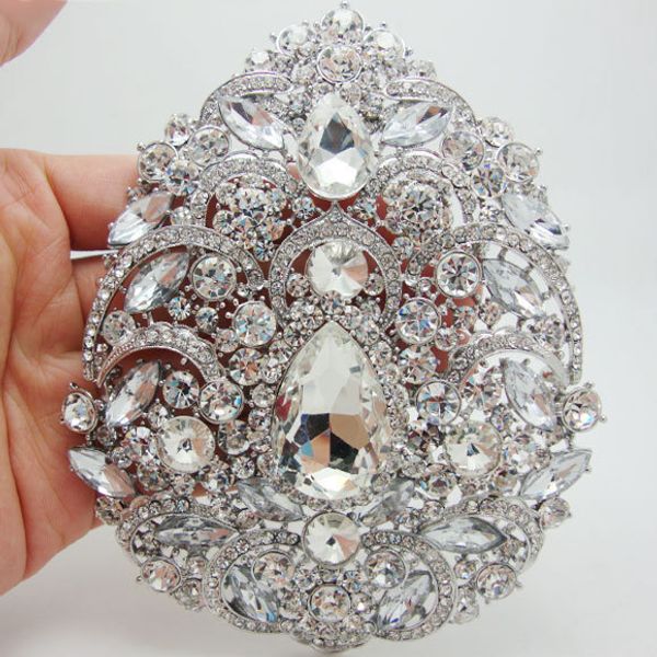 

pins brooches bride luxurious huge 492" flower drop pendant smaid wedding brooch pin clear crystal 230228, Gray