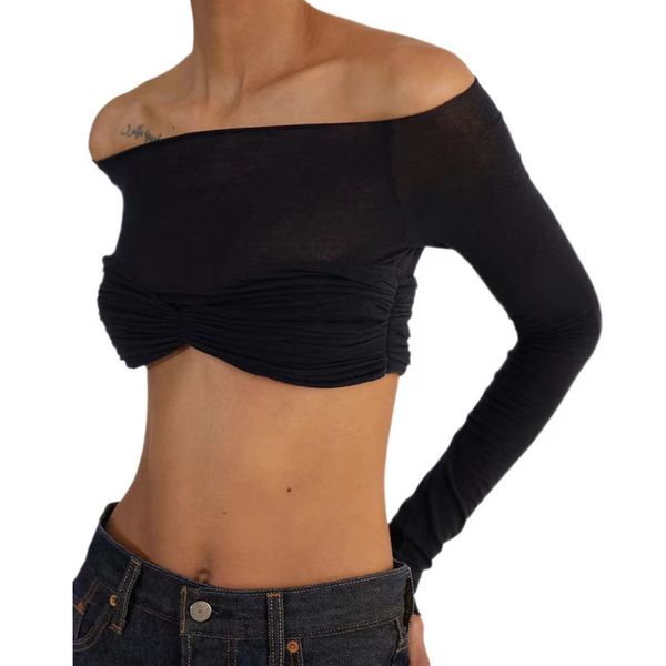 

summer women blouses sheer mesh crop stretchy long sleeve off shoulder shirts short, White