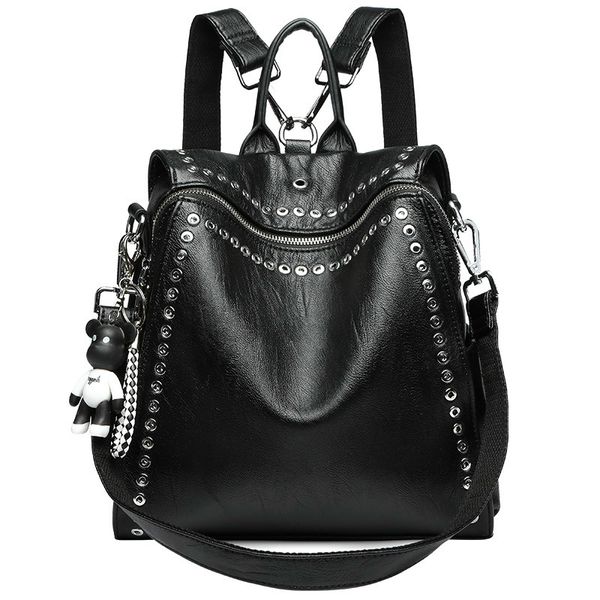 

backpack gagacia fashion women's backpack genuine leather personality rivet backpack women anti-theft travel bags teenage girls mochila