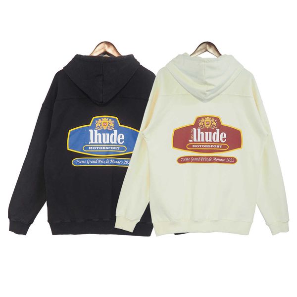 

version rhude high autumn and winter american style terry high street hoodie, Black