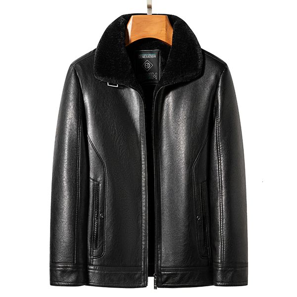 

men's leather faux leather yn2269 autumn and winter men's high end natural leather coat lamb fur collar middle aged and youth jack, Black