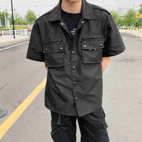 

men's casual shirts designer 22ss blouses men fashion brand classic shirts short sleeves design summer imported nylon waterproof materi, White;black