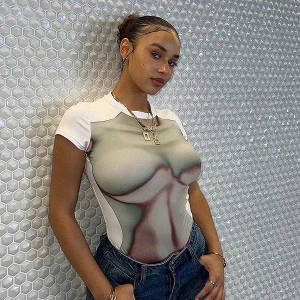 

knitted round neck printed casual t shirts short sleeved spring fashion, White