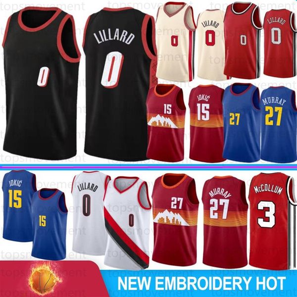 

damian 0 lillard 15 jokic men basketball jerseys ncaa carmelo 00 anthony 75th anniversary college c j 3 mccollum 2021 jamal 27 mu277v, Black;red