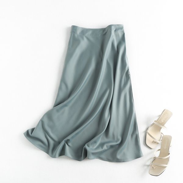 

skirts summer faldas mujer moda midi skirts womens england office lady satin high waist simple elegant long skirt women 230301, Black