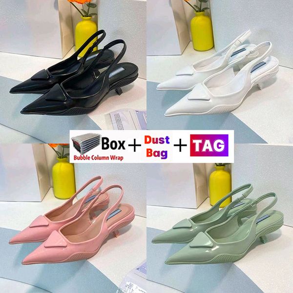 

ladies sandals luxury high heels prad womens sandal designer womens dress shoes wedding party stiletto heel brushed leather slingback high-h, Black