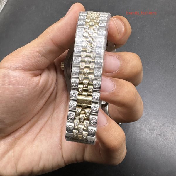 

20232023 new models iced out diamonds watch 2tone gold case gold diamond face roman numerals 2813 au, Slivery;brown