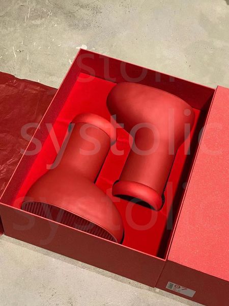 

2023 authentic mschf big red boot shoes rain boots thick bottom non-slip booties rubber platform bootie fashion astro boy mens women outdoor