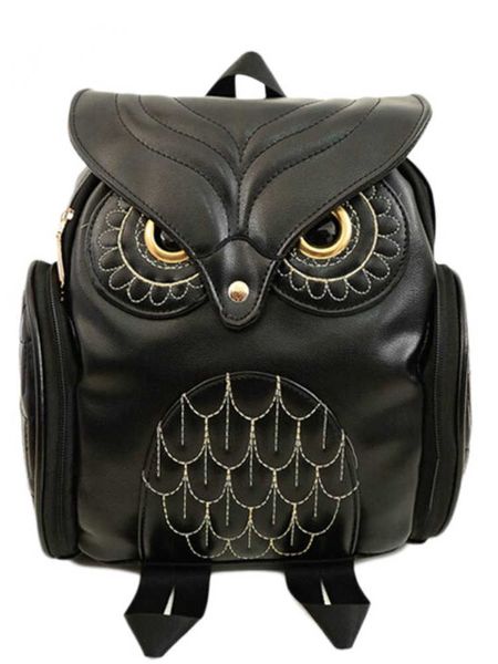 

faux leather owl embrodiery backpack for women school shoulder bag 230223