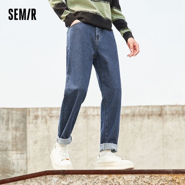 

men's jeans semir jeans men solid retro hong kong style slim feet man washed demin pants trend ins 230301, Blue