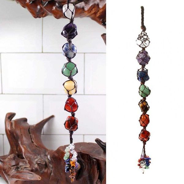 

interior decorations seven-color chakra natural crystal stone car pendant 7 chakra tumbled gemstone tassel hanging ornament stones car decor