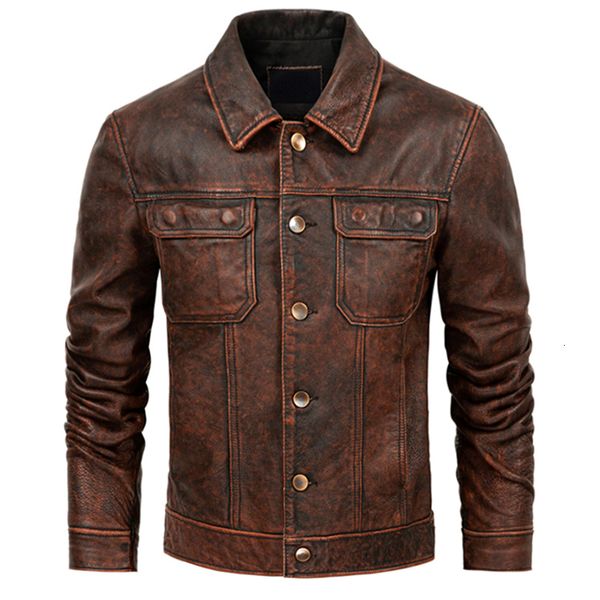 

men's leather faux leather cow leather jacket men real cowhide coat men's stone milled vintage leather jacket mens clothing cow co, Black