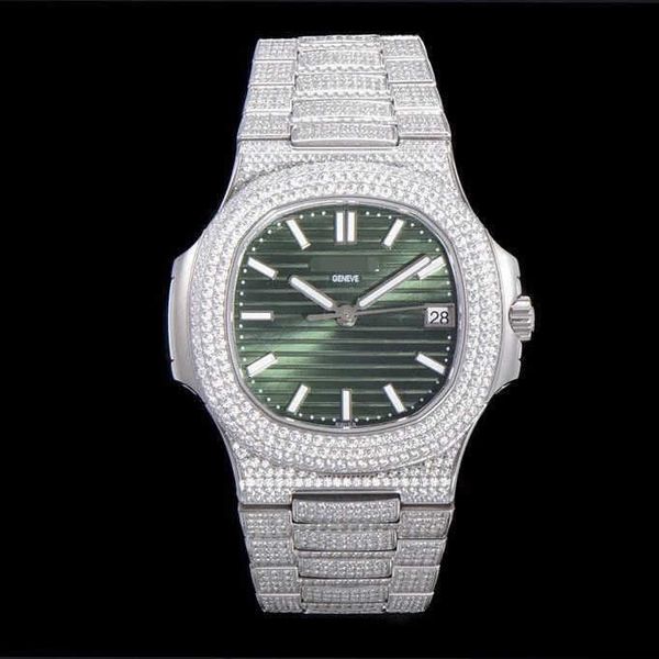 

superclone pp watch tw full diamond olive green plate 324sc movement trend men's mechanical wristwatch, Slivery;golden