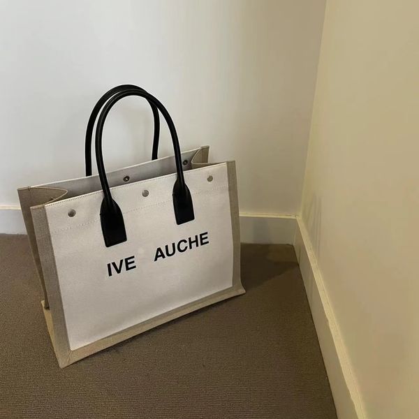 

luxury designer leisure beach bag shopping bag canvas classic luggage women's leather handle linen handbag travel shoulder bag large ha