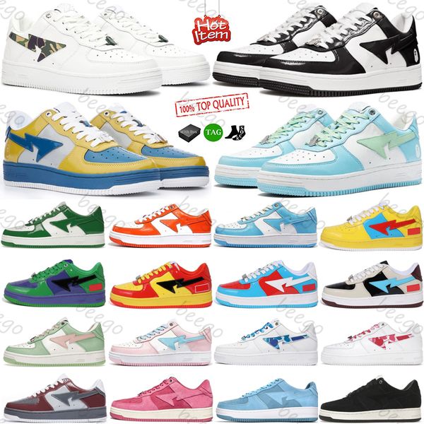 

with bapestas baped designer casual shoes platform sneakers bapesta sta patent leather green black white plate-forme for men women trainers