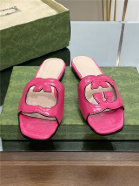 

designer luxury women interlocking g cut-out slide sandals flip flop slipper in pink with box dust bag, Black