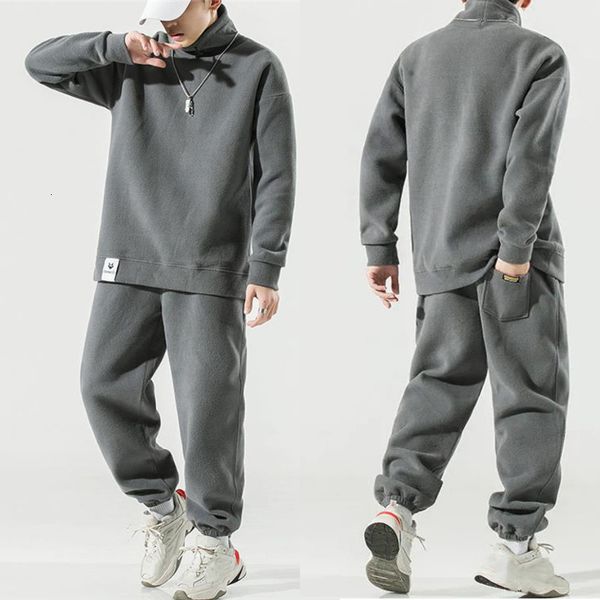 

mens tracksuits fashion clothing trends warm casual tracksuit men sweatsuits and pants 2 piece sets comfort fleece joggers set ropa 230301, Gray