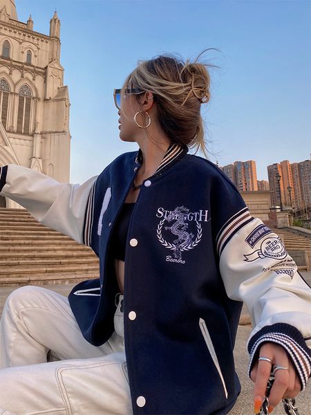

womens jackets original printing vintage baseball jacket autumn winter college fashion coats y2k female clothes 230301, Black;brown