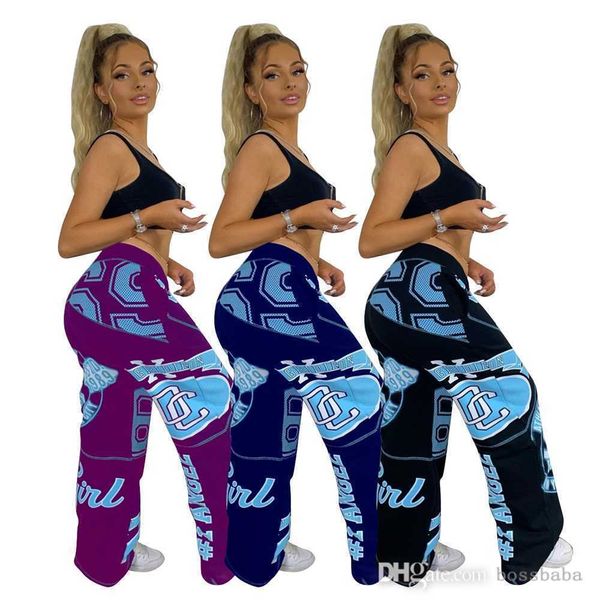 

women pants designer 2023 new fashion casual harun positioning printing loose wide leg pants 3 colours s-xxl, Black;white