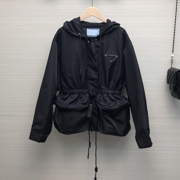 

fashion brand design womens waterproof jackets spring 2023 ladies black waisted slim hooded jacket outdoor casual trench windbreaker hooded, Black;brown