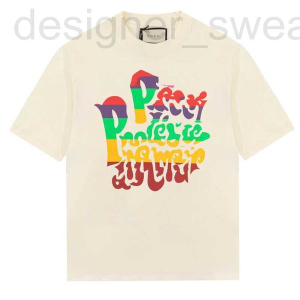 

women's t-shirt designer verified version of the correct dujia luxury fashion brand rainbow letter printing short sleeve t-shirt summer, White