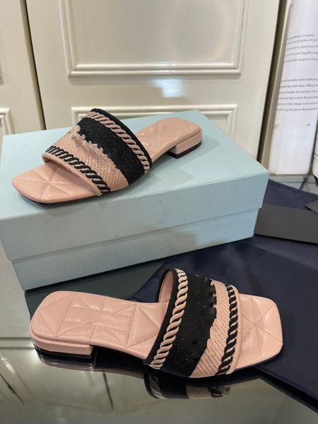 

2023 designer slides women slippers summer sandal beach slide flat platform ladies bathroom home shoes flip flops striped tiger bee causal s, Black