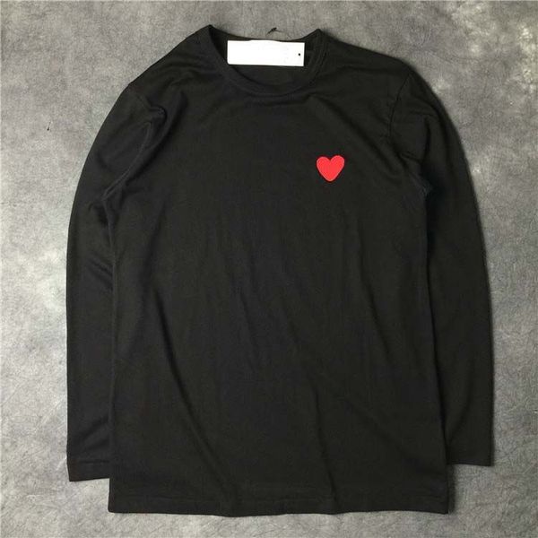 

men's t-shirts european american and japanese women black color red heart embroidered cotton t-shirt autumn round neck female pure long, White;black