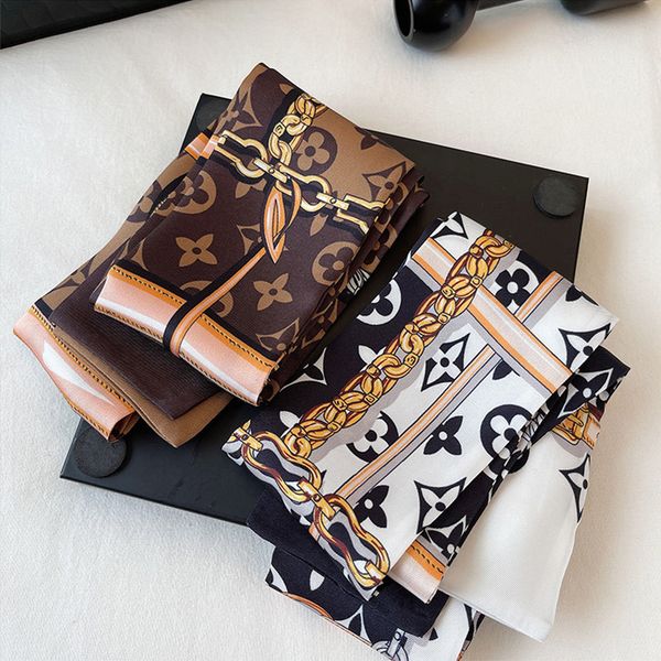 

luxury brand women's fashion scarves designer headband classic handbag scarf silk material size 8*112cm, Blue;gray