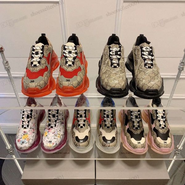 

men women paris casual shoes triple s platform crystal leisure trainers thick vintage daddy shoe jogging walking multicolor height increasin, Black