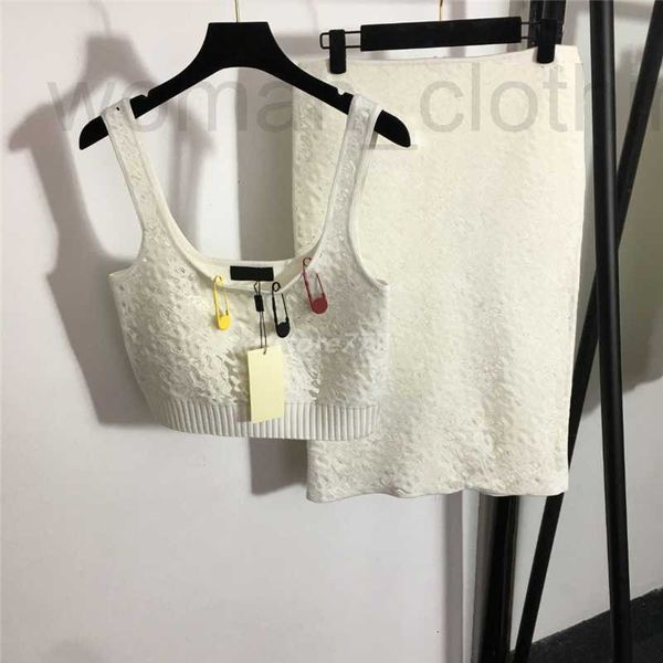 

designer women's summer pin knits two piece dress sets suits with all-over letter print 2022 girls milan runway brand outwear t-shirt, White
