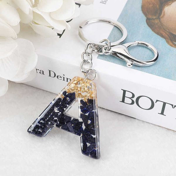 

key rings 1pc black alphabet keychains english letter keyrings glitter gradient resin gold leaf crafts car mirror handbag charms r230301, Slivery;golden