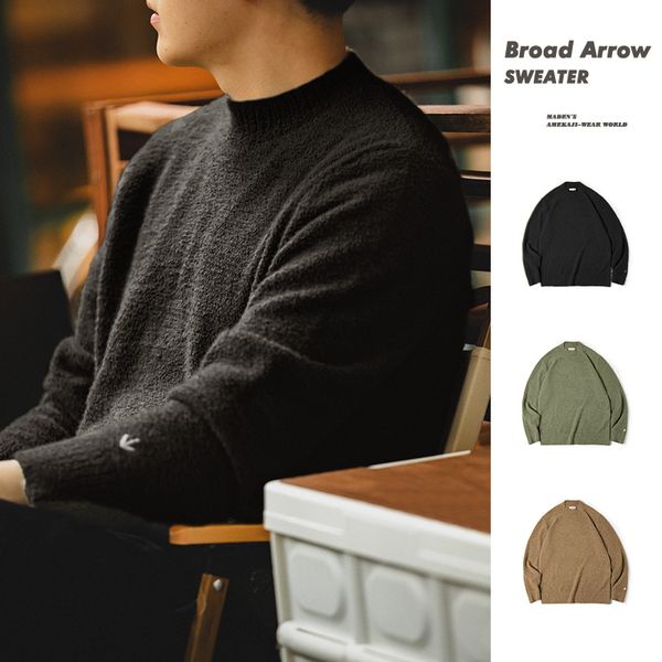 

men's sweaters maden vintage half turtleneck solid color sweater men's autumn and winter thin fluffy knitted sweaters halloween me, White;black