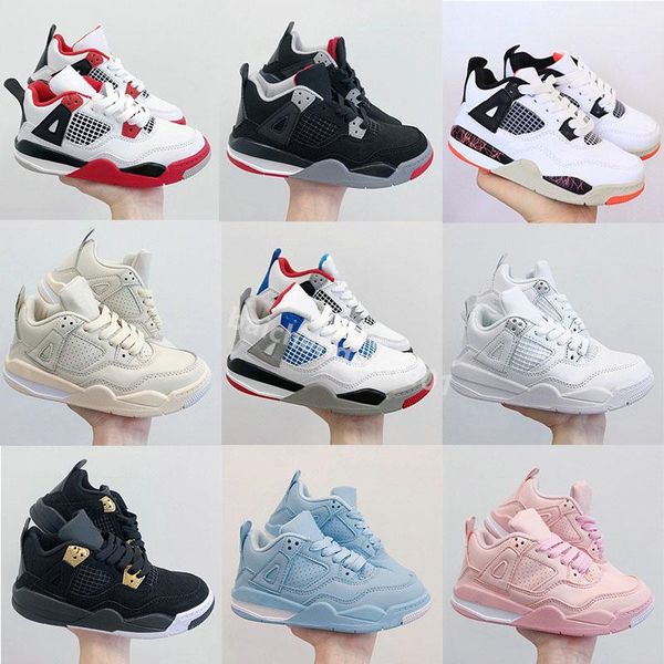 

2023 jumpman 4 kids basketball shoes black cat bred children outdoor sports shoes gym red chicago 4s black cat blue athletic boy girls sneak