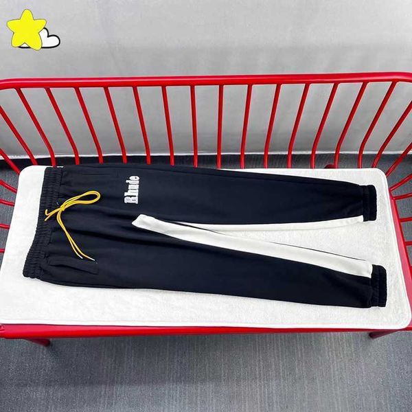 

men women casual fashion cotton patchwork rhude pants jogger drawstring loose embroidery rhude sweatpants black trousers tags