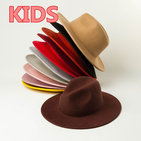 

cloches 09hh9009 winter wool solid kids 53cm head size children fedoras cap kids jazz panama hat 230302, Blue;gray