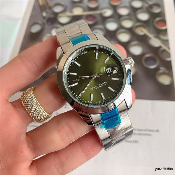 

2023 three pin series luxury men's watch quartz designer luxury brand steel straps with simple style display calendar, Slivery;brown