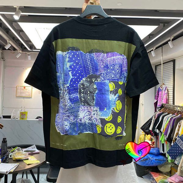 

men's t-shirts 2021 kapital man t-shirt men women back cashew flower graphic print kapital tee short sleeve t230302, White;black