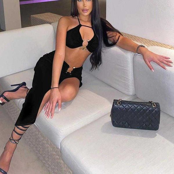 

irregular girl dresses party suit womens stitching halter cut out vest slit, White