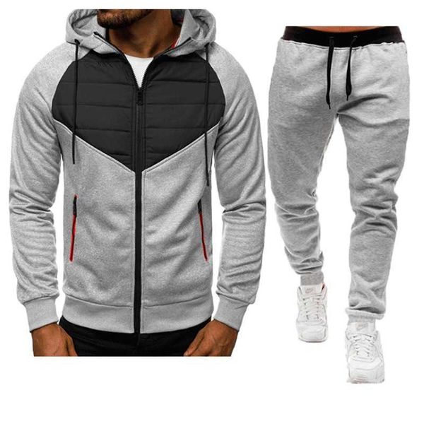 

men's clothing autumn and winter 2022 new casual sweater zipper hooded coat splice cardigan set, Black
