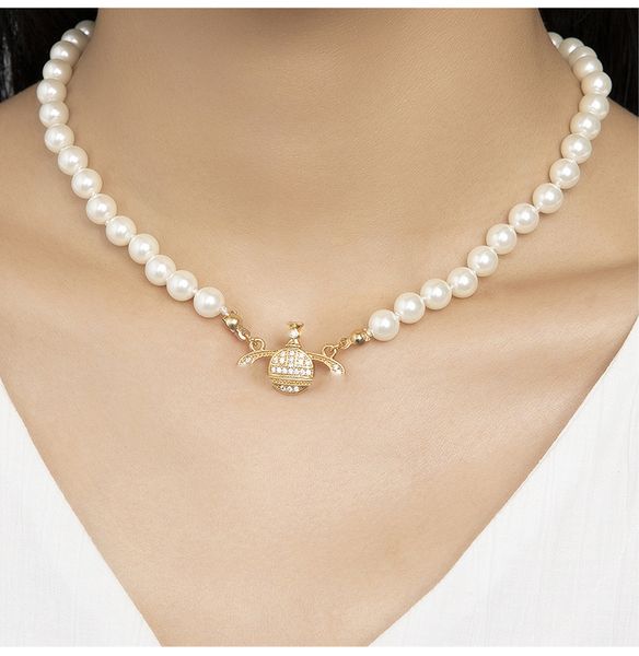

pendant necklaces western planet necklace europe and america luxury pearl full diamond saturn vivi necklace ladies party bijoux cjewelers or, Silver