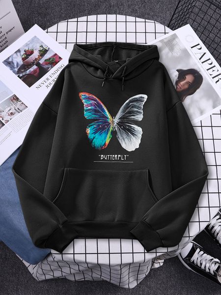 

womens hoodies sweatshirts butterfly half colorful black and white prints women street fashion sweatshirt autumn allmath clothes womans pul