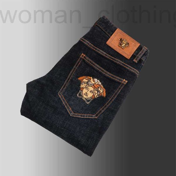 

men's jeans designer european embroidered jeans autumn and winter micro elastic wash slim pants 6862 3igh, Blue