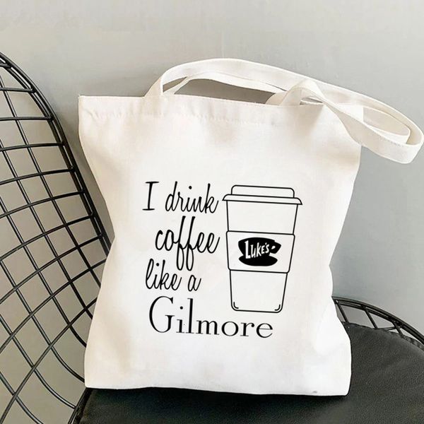 

shopping bags shopper i drink coffee like a gilmore girl printed tote bag women harajuku shopper handbag shoulder shopping bag lady canvas b