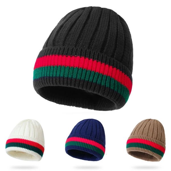 

beanieskull caps winter autumn thicken beanie hat women stripe knitted woolen warm cotton brand couple women's knit hats skullies beani, Blue;gray