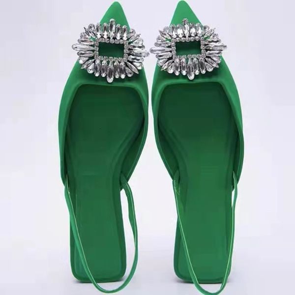 

sandals women's shoes pointed toe shallow nude green diamond shoes low heel back strappy shoes women sandals 230302, Black