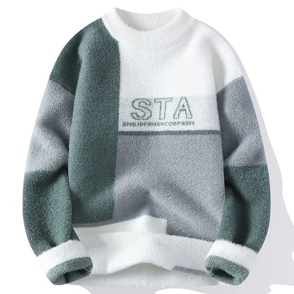 

men's vests winter cashmere warm sweater men mens half height collar pullover patchwork slim fit sweaters knitted men's christmas, Black;white