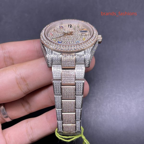 

2023all-iced out diamond men's watches wrist watch diamond hip-hop trend watch 2 tone diamond bezel automatic mechanical watchesojr5, Silver