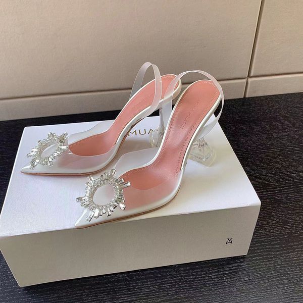 

designer shoes amina muaddi new crystal-embellished pvc pumps shoes high heels women's luxury designers dress shoe evening slingback st, Black